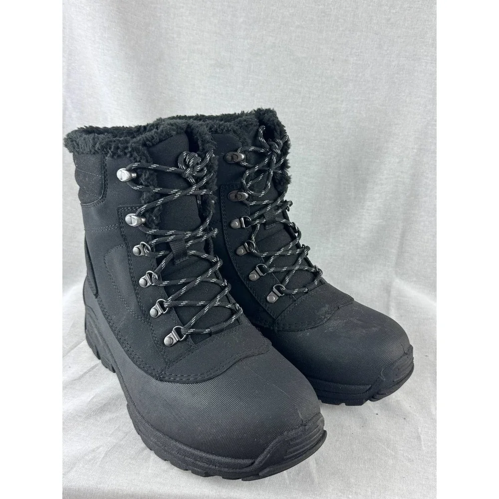 All in Motion‎ Mens Black Winter Boots Faux Fur Trim Lace Up Size 10 NEW